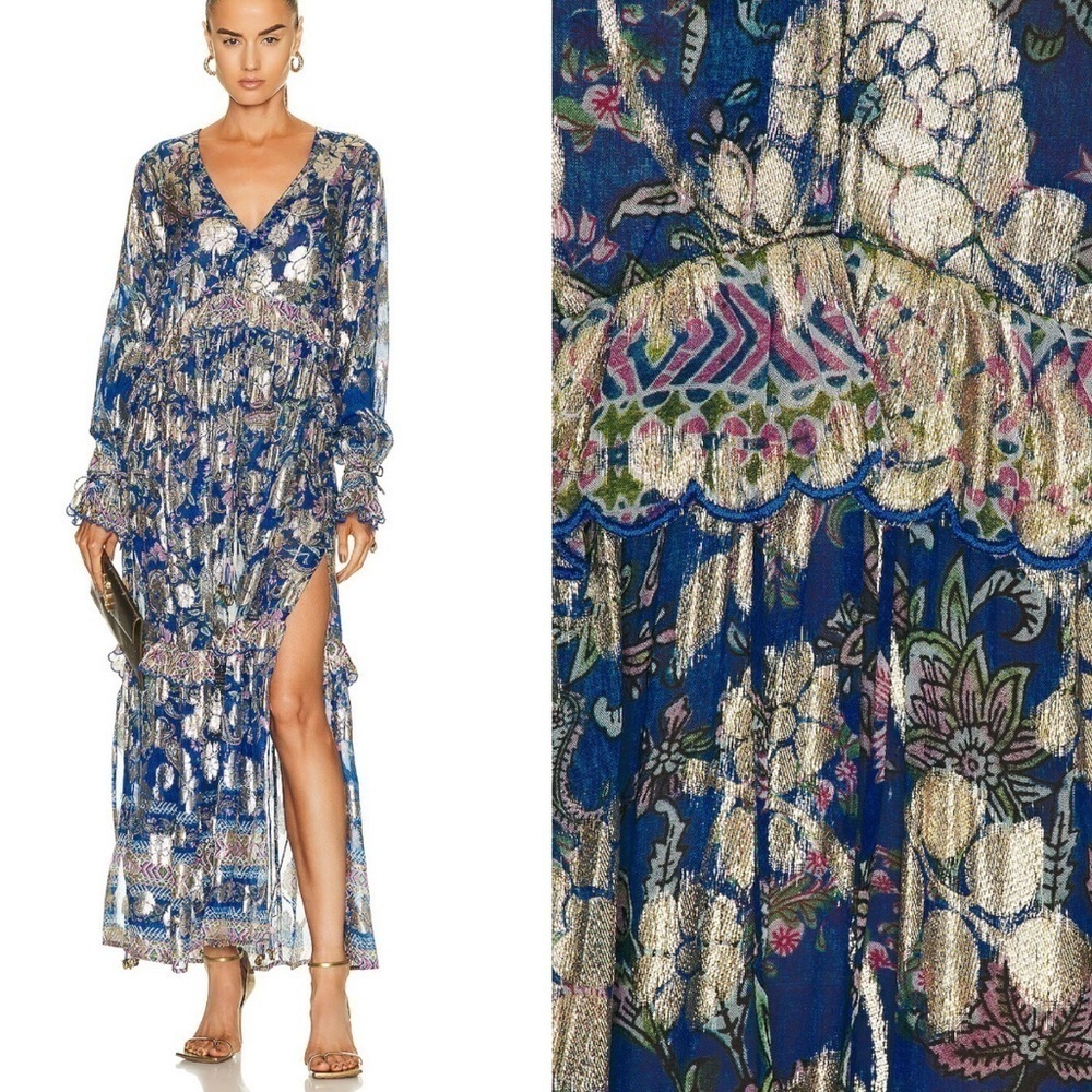 RARE Hemant and Nandita Amyra Slip Kaftan Dress Cobalt blue NWT
